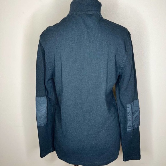 Michael Kors Quarter Zip Pullover Mens MEDIUM Navy Blue Elbow Patch Waffle Knit - Picture 2 of 7